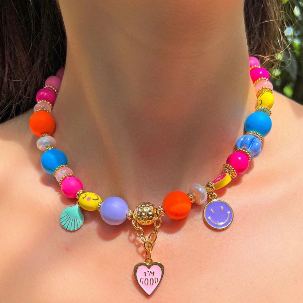 Gemstone Necklace | Agate Stone & Fimo Beads | Handcrafted Jewelry